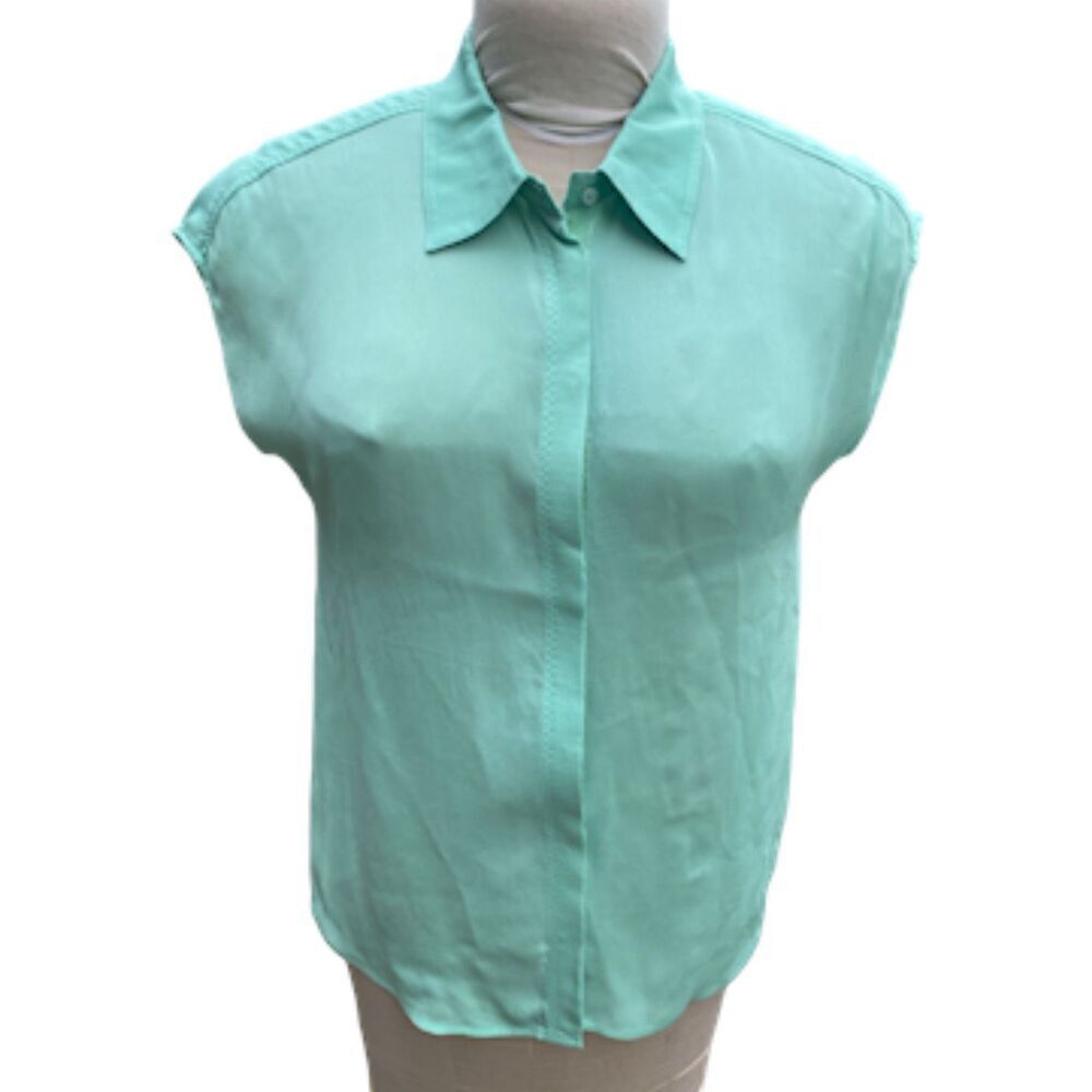Michael Stars 100% Silk Short Sleeve Blouse Sz. S Light Mint Green